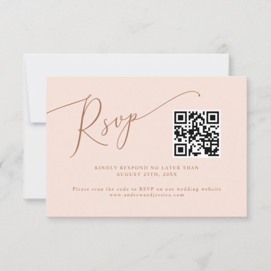 Cartons Réponse Code QR Mariage minimal rose vierge (Devant)