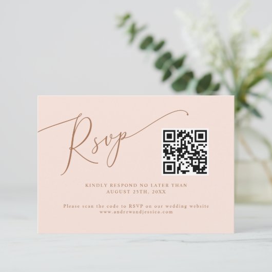 Cartons Réponse Code QR Mariage minimal rose vierge (Debout devant)