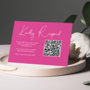 Cartons Réponse Code QR Mariage minimaliste rose Fuchsia