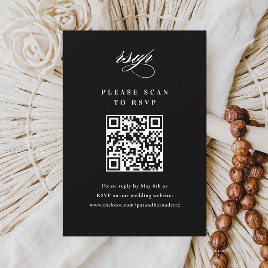 Cartons Réponse Code QR Mariage noir et blanc élégant