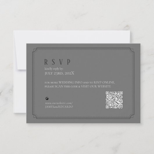 Cartons Réponse Code QR Mariage noir et blanc sur mesure ID1090 (Devant)