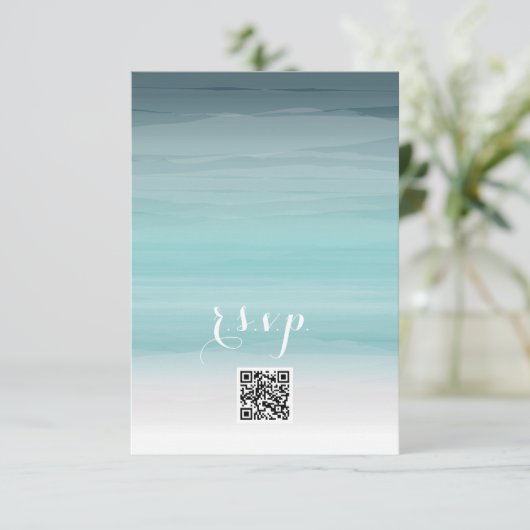 Cartons Réponse Code QR Mariage Ombré turquoise (Debout devant)