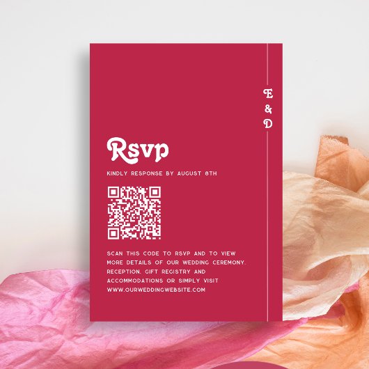 Cartons Réponse Code QR Mariage rétro Été rose chaud