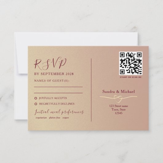 Cartons Réponse Code QR Mariage romantique double fonction (Devant)