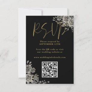 Cartons Réponse Code QR mariage roses florales gothiques noir et o
