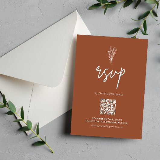 Cartons Réponse Code QR Mariage Rustique Terracotta Orange Brûlé