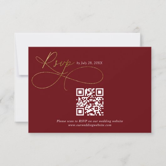 Cartons Réponse Code QR Mariage Script Calligraphie Bourgogne Or (Devant)