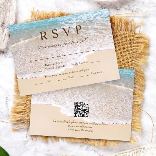 Cartons Réponse Code QR Mariage Tropical Plage Vagues Océaniques E