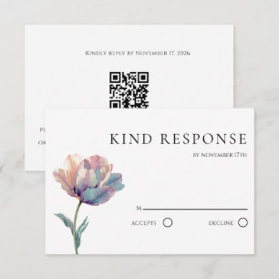 Cartons Réponse Code QR mariage tulipe rose violet aquarelle