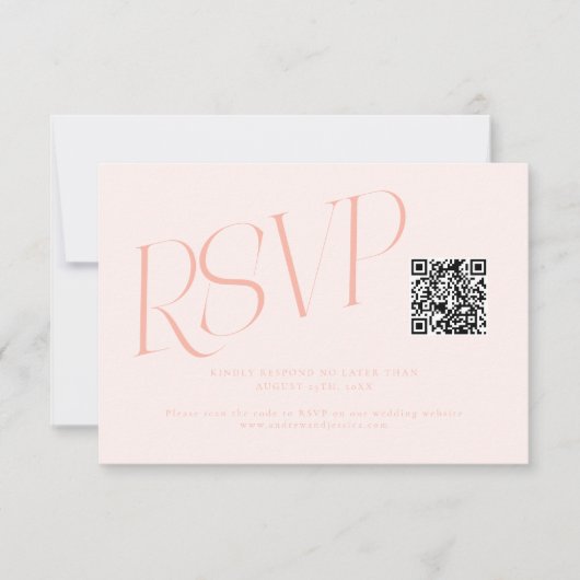 Cartons Réponse Code QR Mariage Typographie Moderne Abricot (Devant)