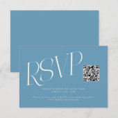 Cartons Réponse Code QR Mariage Typographie Moderne Bleu Denim (Devant / Derrière)