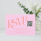Cartons Réponse Code QR mariage typographie moderne orange rose (Debout devant)