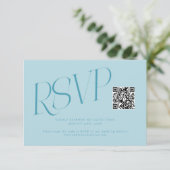Cartons Réponse Code QR Mariage Typographie Moderne Turquoise (Debout devant)