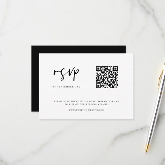 Cartons Réponse Code QR minimaliste Mariage moderne (Devant/Arrière en situation)