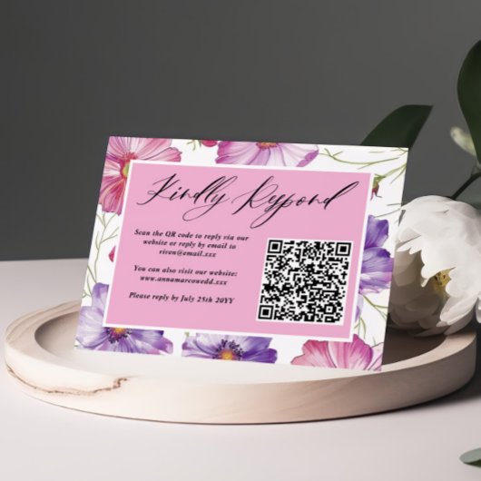 Cartons Réponse Code QR minimaliste Mariage rose violet