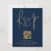 Cartons Réponse Code QR moderne Gold Marine Mariage de script bleu (Devant)