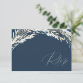 Cartons Réponse Code QR Moderne Mariage Bleu & Argent Feuillage RS (Debout devant)