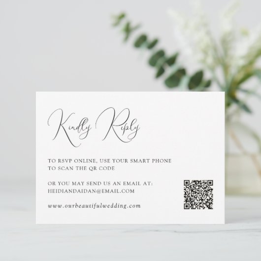 Cartons Réponse Code QR noir et blanc élégant pour mariage Old Mon (Debout devant)