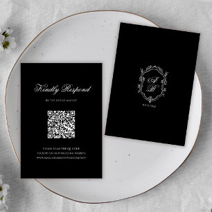 Cartons Réponse Code QR noir officiel Monogramme Crest Mariage