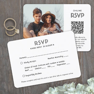 Cartons Réponse Code QR & Options de repas Chic Simple Photo Maria