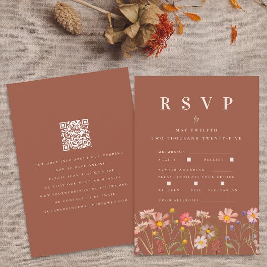Cartons Réponse Code QR Options de repas en terre cuite Fleur sauv