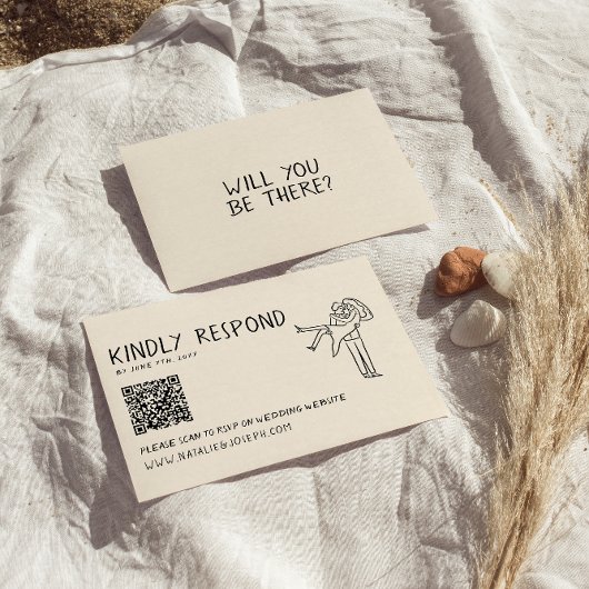 Cartons Réponse Code QR original signé à la main par rétro Mariage