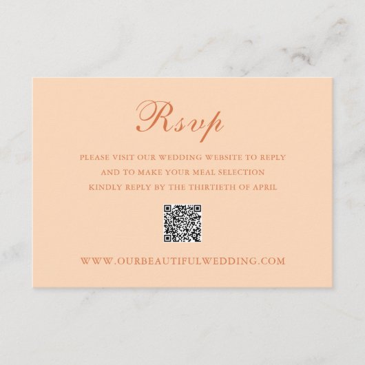 Cartons Réponse Code QR Peach Classic Mariage élégant (Devant)