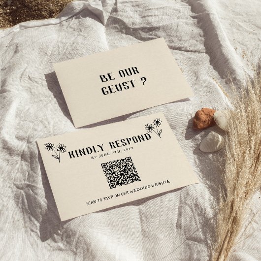 Cartons Réponse Code QR rétro main tiré Floral Quirky Mariage