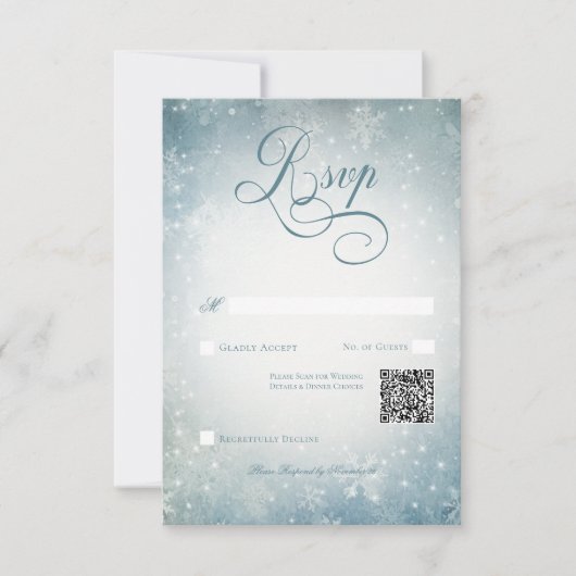 Cartons Réponse Code QR romantique Falling Snow Blue & White Spark (Devant)