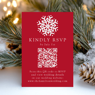 Cartons Réponse Code QR Rouge Flocon de Neige Simple Mariage