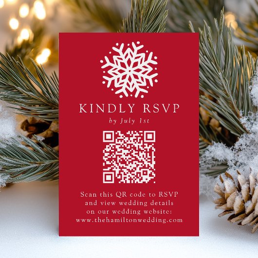 Cartons Réponse Code QR Rouge Flocon de Neige Simple Mariage