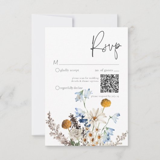 Cartons Réponse Code QR rustique Dusty Blue Fleurs sauvages & datt (Devant)