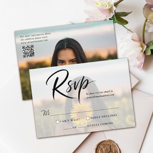 Cartons Réponse Code QR simple photo de Quinceanera et écriture mo