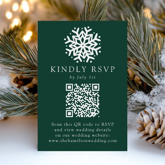 Cartons Réponse Code QR Vert Flocon de Neige Simple Mariage