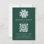 Cartons Réponse Code QR Vert Flocon de Neige Simple Mariage (Devant)