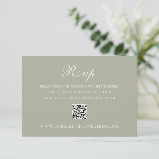 Cartons Réponse Code QR Vert Muet Classique Mariage Élégant (Debout devant)