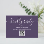Cartons Réponse Code QR Violet Écriture Élégante Répondez S'il Vou (Debout devant)