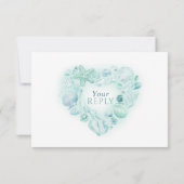 Cartons Réponse Coeur art plage mariage aquarelle aqua (Dos)