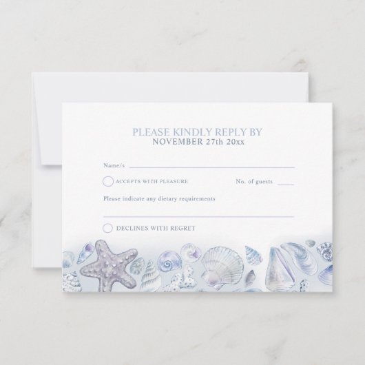 Cartons Réponse Coeur art plage mariage aquarelle blues (Devant)