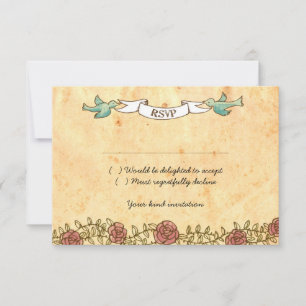 Cartons Réponse Cœur Bohème, Roses, Oiseaux et Bannière de Mariage