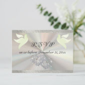 Cartons Réponse Coeur, colombes et ruban - Blanc/Argent (Debout devant)