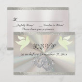 Cartons Réponse Coeur, colombes et ruban - Blanc/Argent (Devant / Derrière)