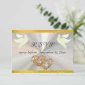 Cartons Réponse Coeur, colombes et ruban - Blanc/Or (Debout devant)