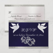 Cartons Réponse Coeur, colombes et ruban - noir/argent (Devant / Derrière)