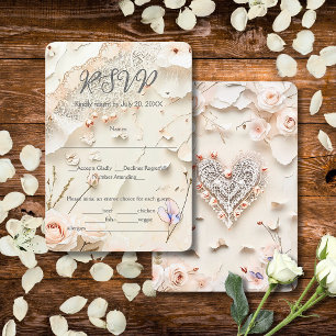Cartons Réponse Cœur de dentelle ivoire floral romantique mariage
