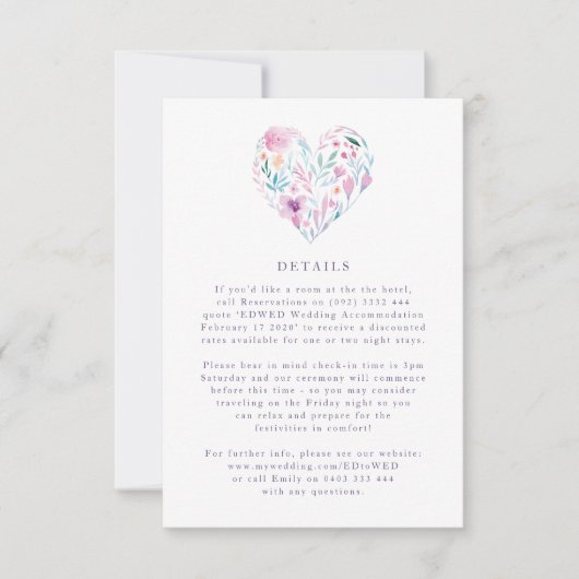 Cartons Réponse Coeur de fleurs aquarelle (Devant)