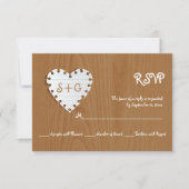 Cartons Réponse Coeur de papier sur bois avec mariage monogramme R (Devant)