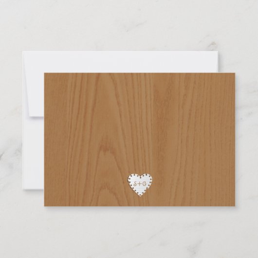 Cartons Réponse Coeur de papier sur bois avec mariage monogramme R (Dos)
