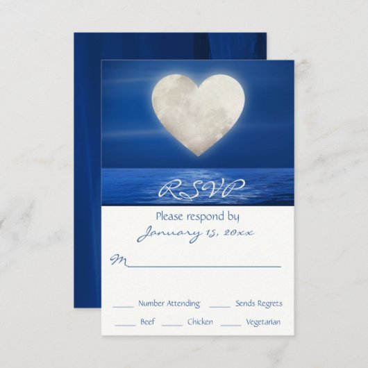 Cartons Réponse Coeur Lune sur l'eau Plage Mariage (Devant / Derrière)