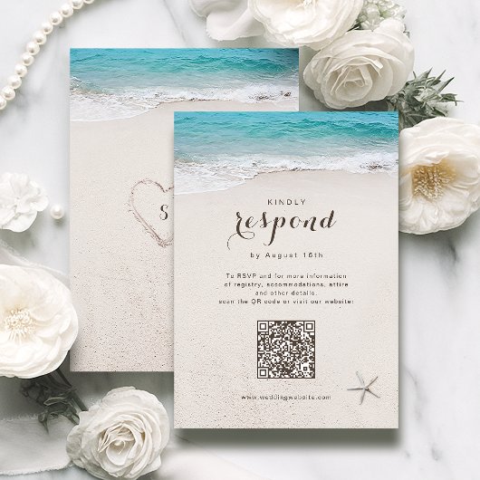 Cartons Réponse Coeurs dans le mariage plage de sable code QR
